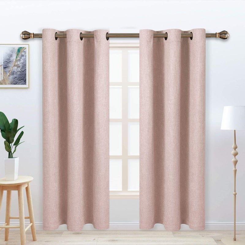 LORDTEX Linen Look Textured Blackout Curtains with Thermal Insulated Liner - Heavy Thick Grommet Window Drapes for Bedroom, 40 x 63 Inches, Blush, Set of 2 Panels - Image 1